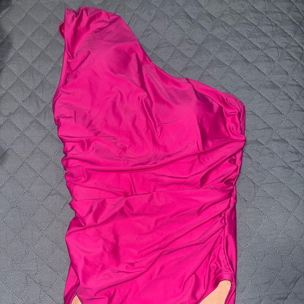 J. Crew One-Shoulder Ruched One-Piece Swimsuit - Hot Pink
